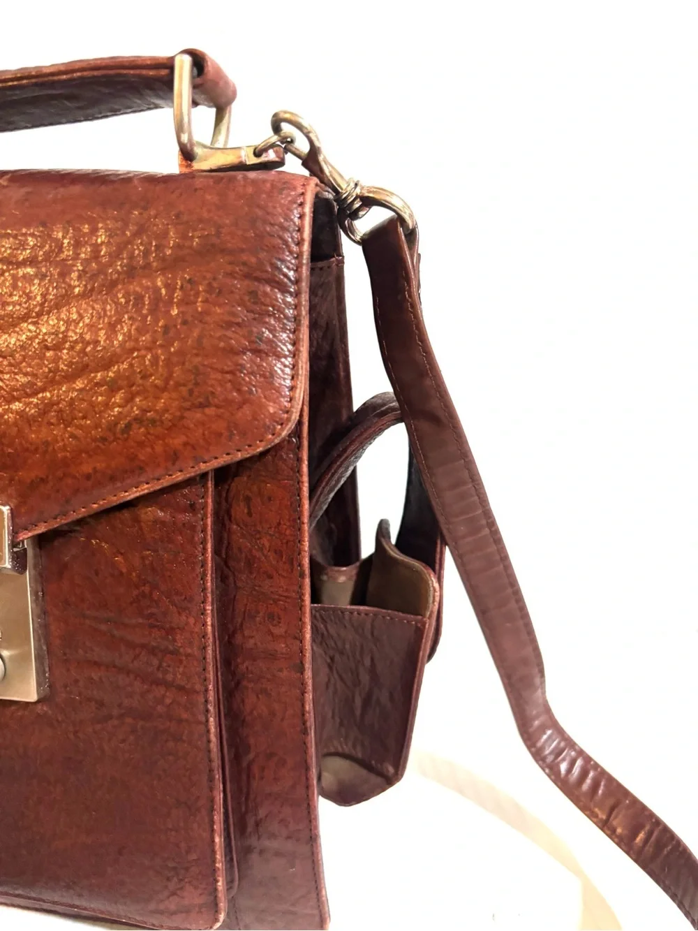 Men's  unisex Brown Leather Crossbody Bag - Classic Work Satchel